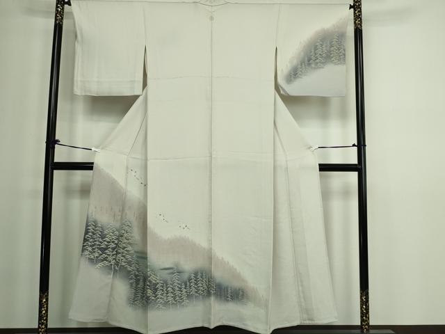 平和屋着物▽訪問着　単衣　風景飛鶴文　暈し染め　銀彩　正絹　逸品　DAAW9168sf
