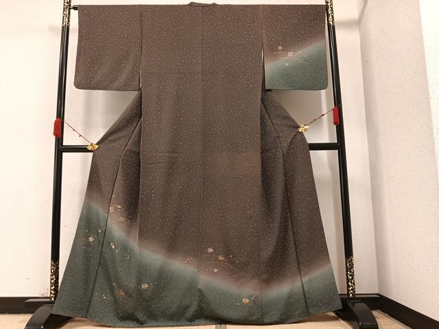 平和屋着物●訪問着　刺繍　草花文　暈し染め　金彩　正絹　逸品　AABA1303ph