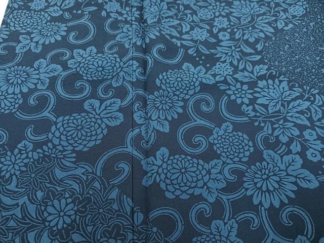 平和屋着物○訪問着 型染め 藍 花唐草文 正絹 逸品 AABA1311ph