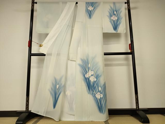 平和屋着物＊夏物　訪問着　絽　草花文　暈し染め　銀彩　正絹　逸品　AABA2797jd_1