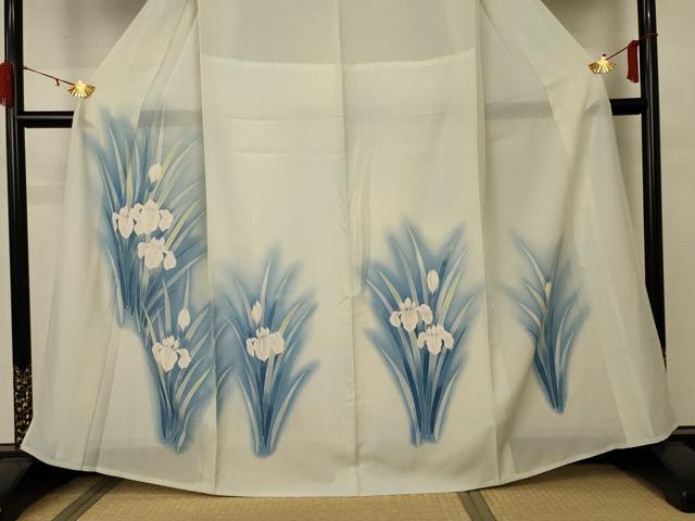 平和屋着物＊夏物　訪問着　絽　草花文　暈し染め　銀彩　正絹　逸品　AABA2797jd_2