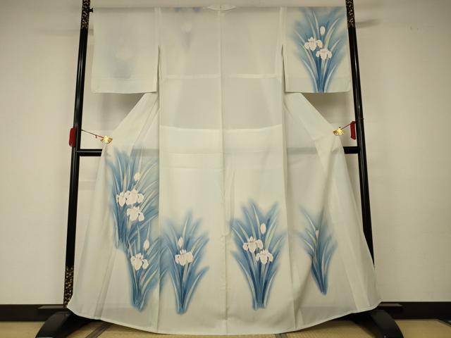 平和屋着物＊夏物　訪問着　絽　草花文　暈し染め　銀彩　正絹　逸品　AABA2797jd