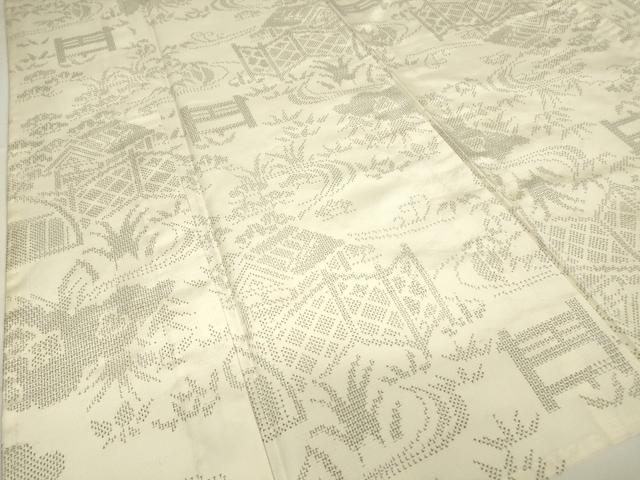 平和屋着物▽本場大島紬　白大島　単衣　籬流水花文　100亀甲　正絹　逸品　DAAV5749az