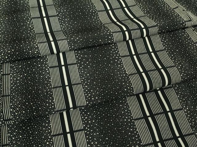 平和屋着物▽小紋　単衣　格子間道　黒地　洗える着物　DAAV5738az