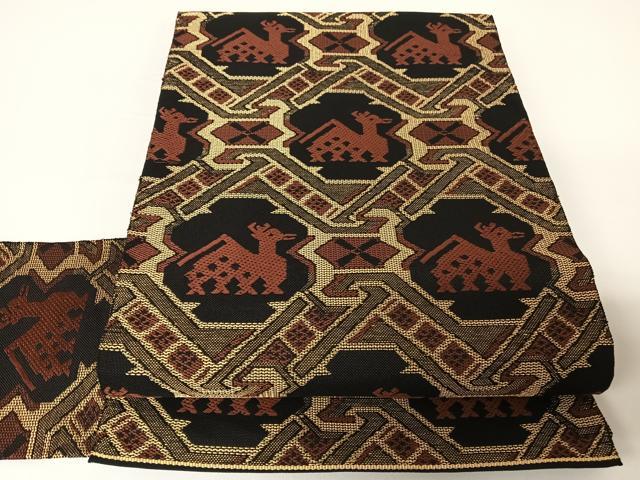 平和屋着物●茶道帛紗の老舗　大阪有香製　手織　九寸名古屋帯　有栖川文様　黒地　正絹　逸品　AABA2584np