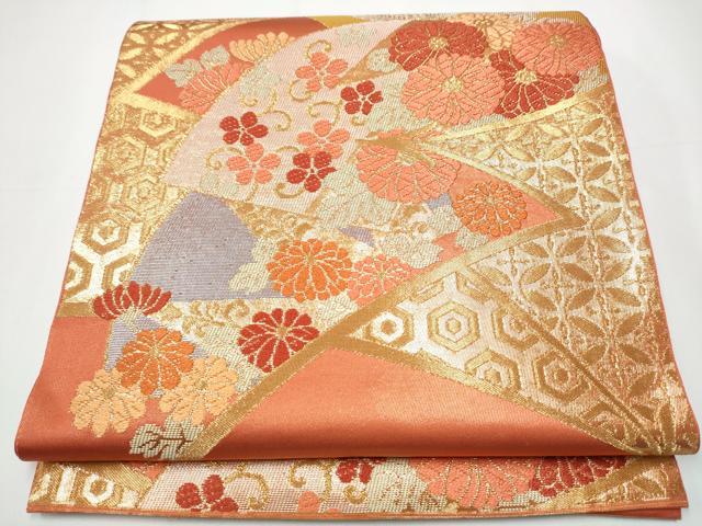 平和屋着物●西陣　川島織物　六通柄　本袋帯　草花文　金糸　正絹　逸品　CAAX7431hy