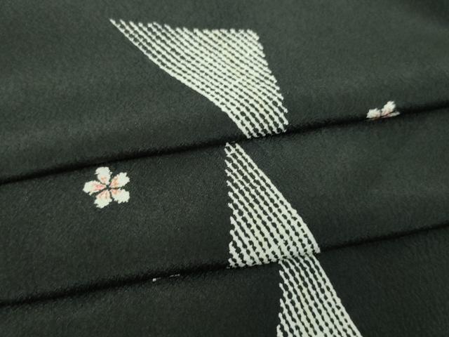 平和屋着物▽小紋　単衣　舞花文　黒地　洗える着物　DAAW9179sf