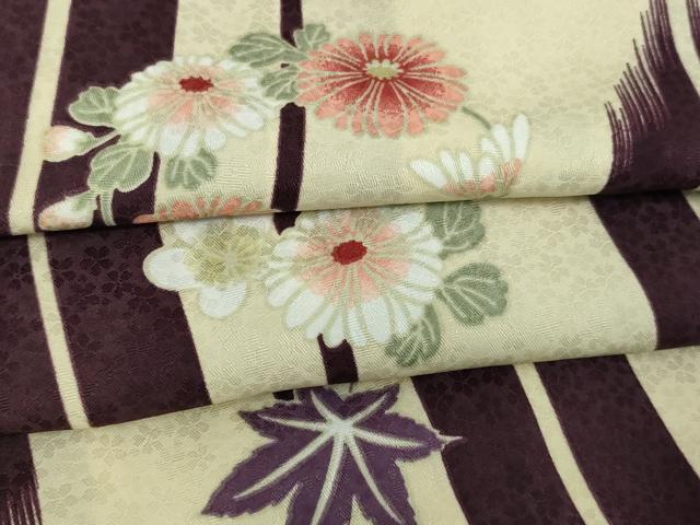 平和屋着物▽リョウコキクチ　Ryoko Kikuchi　小紋　単衣　草花文　洗える着物　DAAW9174sf