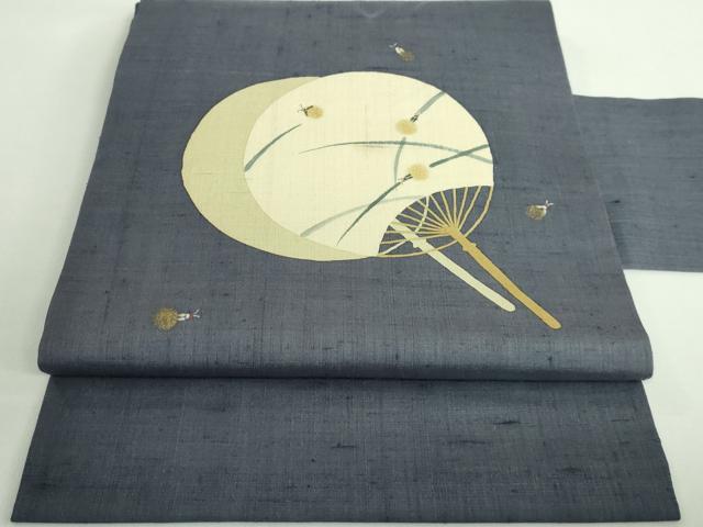 平和屋着物■極上　夏物　九寸名古屋帯　紬地　蛍　団扇　金彩　逸品　DZAA9549kh5