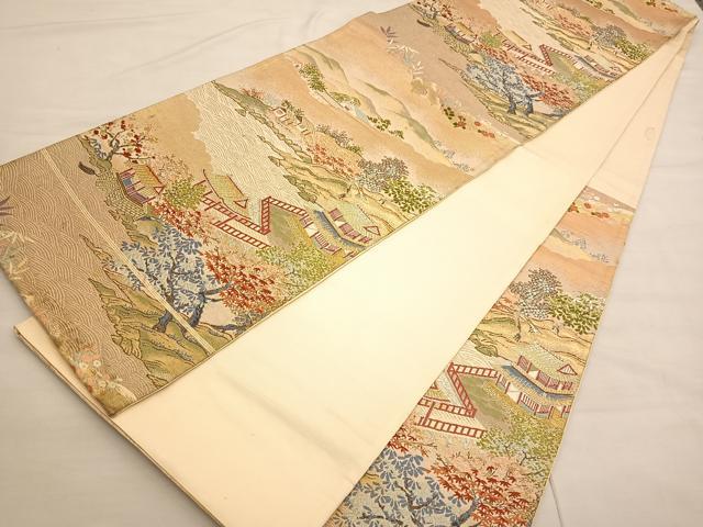 平和屋着物◎六通柄袋帯 唐織 風景文 金銀糸 正絹 逸品 BAAV1760hvの