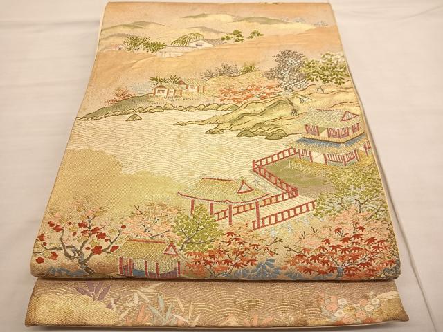 平和屋着物◎六通柄袋帯 唐織 風景文 金銀糸 正絹 逸品 BAAV1760hvの