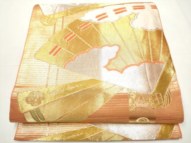 平和屋着物●西陣の名門　加納幸謹製　六通柄袋帯　唐織　扇文　金銀糸　正絹　逸品　CAAX7508hy