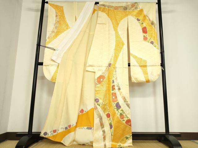 平和屋着物▽豪華振袖 単衣 駒刺繍 短冊花文 金彩 正絹 逸品