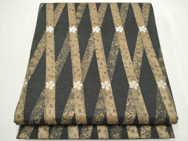 平和屋着物●六通柄袋帯　紬地　舞花文　金糸　正絹　逸品　CAAY2422hy