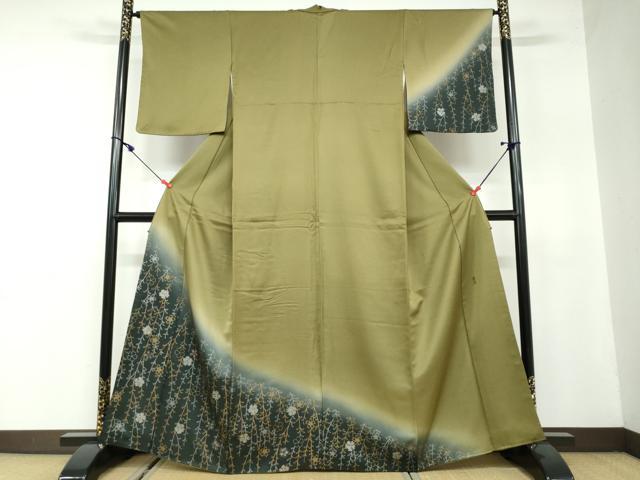 平和屋着物●訪問着　作家物　枝花文　暈し染め　金銀彩　正絹　逸品　DAAW5434ud