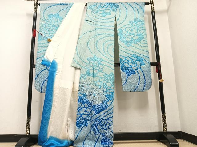 平和屋着物○豪華振袖 駒刺繍 絞り 牡丹文 暈し染め 正絹 逸品