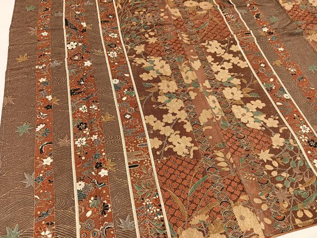 平和屋着物●上質な小紋　花蝶間道　金彩　正絹　逸品　未使用　AABB0368ph