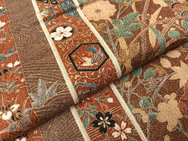 平和屋着物●上質な小紋　花蝶間道　金彩　正絹　逸品　未使用　AABB0368ph