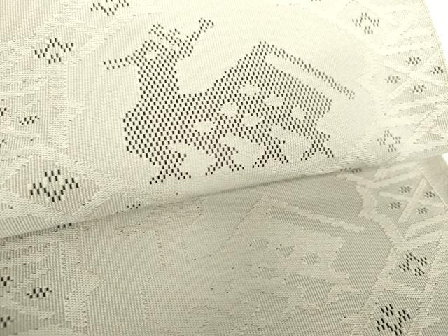 平和屋着物○綴れ つけ帯 有栖川文様 亜麻色 正絹 逸品 DAAX4239ps