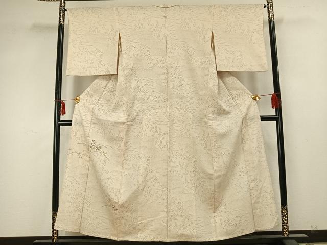 平和屋着物▽訪問着　単衣　お召地　刺繍　草花文　銀糸　正絹　逸品　AABA7685fy