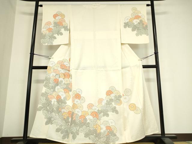 平和屋着物▽訪問着　単衣　刺繍　菊尽くし　正絹　逸品　DAAV5938az