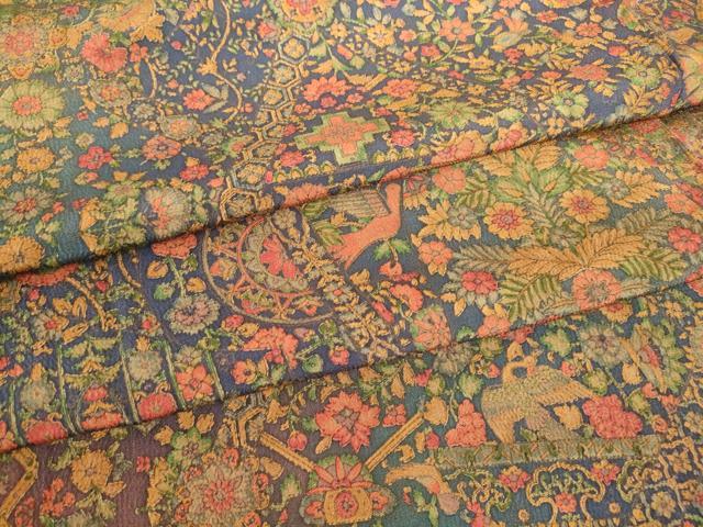 平和屋着物▽上質な小紋　単衣　更紗花鳥文　鬼しぼ縮緬　正絹　逸品　未使用　DAAV5941az