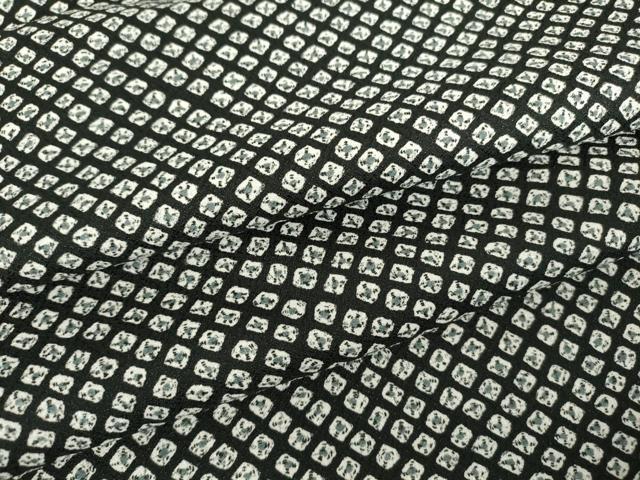 平和屋着物▽小紋　単衣　鹿の子文　黒地　ロング丈　洗える着物　DAAX3013az