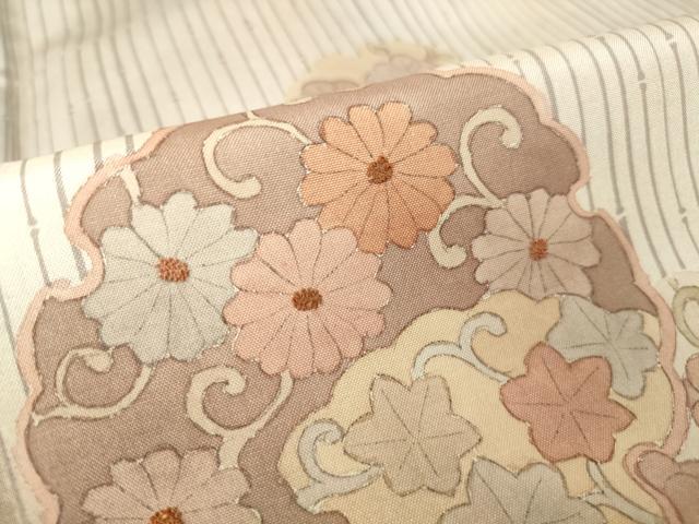 平和屋着物▽本場染大島紬 訪問着 単衣 刺繍 雪輪花文 暈