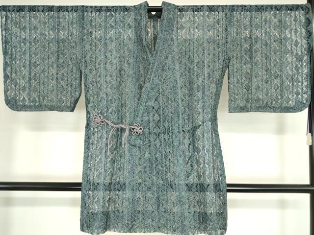 平和屋着物▽道中着　スリーシーズン　春夏秋　塵除け　リボン織　菱間道　ロング丈　正絹　逸品　DAAX3032az