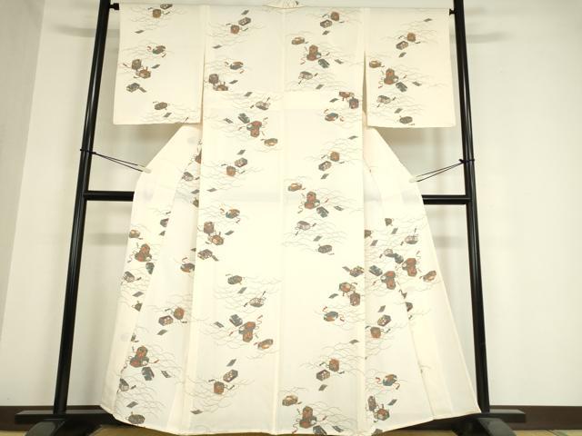 平和屋着物▽上質な小紋 単衣 花文箱 金彩 正絹 逸品 未