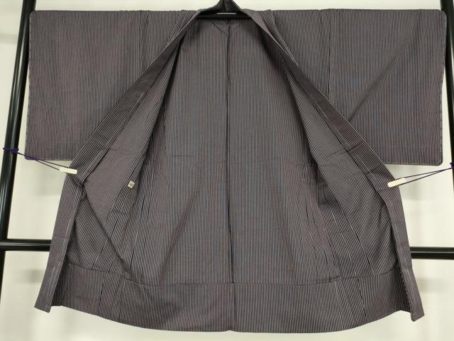 平和屋着物▽男性 小紋 単衣 アンサンブル 縞 キングサイズ 綿 逸品