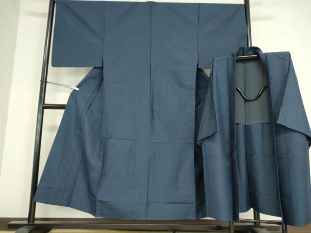 平和屋着物▽男性　紬　単衣　アンサンブル　留紺色　正絹　逸品　DAAX3097az