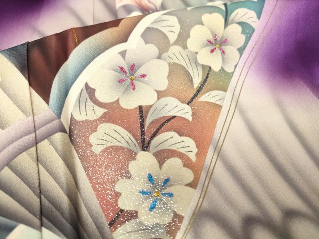 平和屋着物▽訪問着　単衣　舞蝶文　暈し染め　金銀彩　正絹　逸品　DAAX3101az 平和屋着物▽訪問着 単衣 舞蝶文 暈し染め 金銀彩
