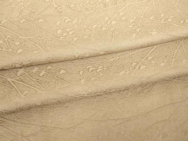 平和屋着物▽上質な色無地　単衣　枝葉地紋　白茶色　正絹　逸品　DAAX3122az