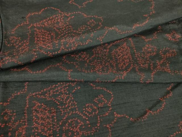 平和屋着物▽上質な紬　単衣　雲重ね御所車文　黒色　正絹　逸品　DAAX3125az