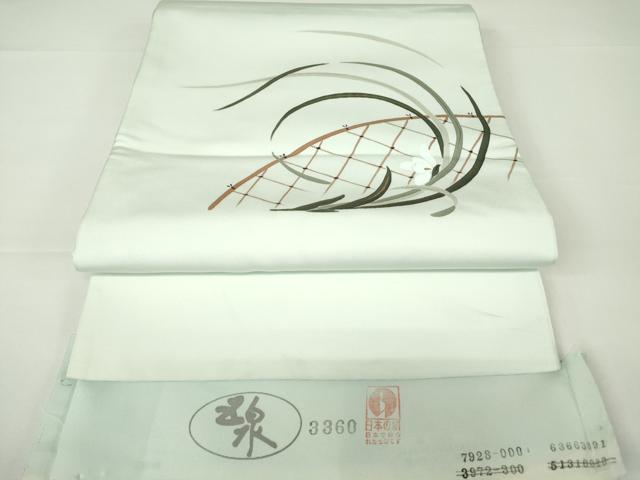 平和屋着物●太鼓柄袋帯　籬花文　秘色色地　金彩　五泉　反端付き　正絹　逸品　未使用　DAAX3140az