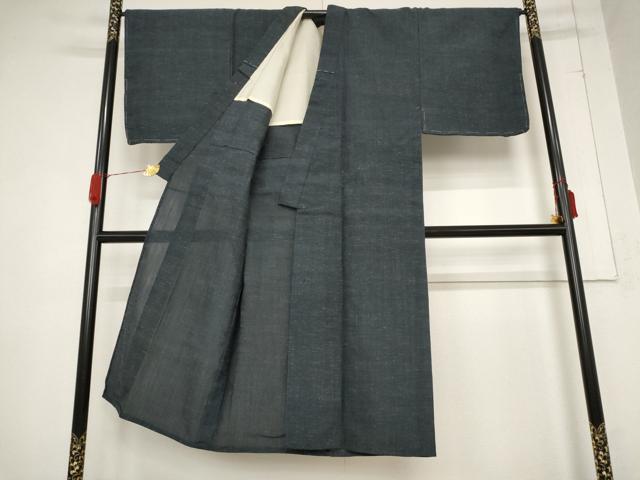 平和屋着物＊夏物 男性 紬 藍鉄色 正絹 逸品 未使用 AABB0569st