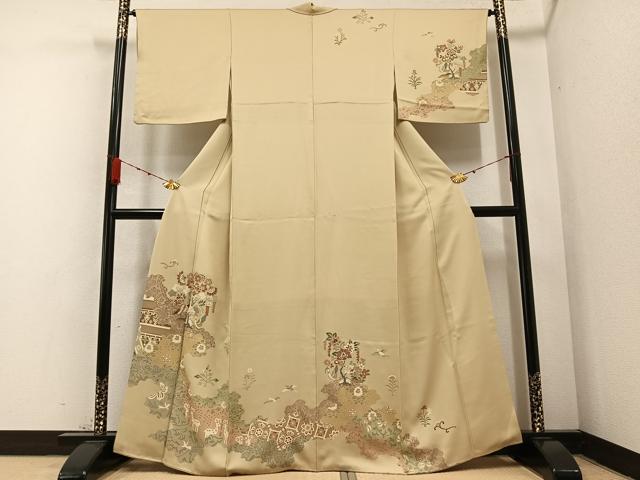 平和屋着物●訪問着　友禅　鳥獣更紗花鳥文　正絹　逸品　AABB1467ph