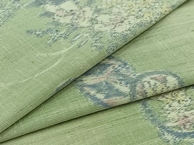 平和屋着物▽上質な紬 　単衣　草花文 　正絹　逸品　未使用　AABB2470jh