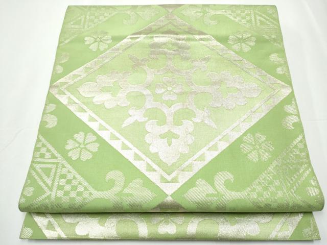 平和屋着物●西陣　川島織物　六通柄　本袋帯　菱花唐草文　銀糸　正絹　逸品　CAAY2597hy
