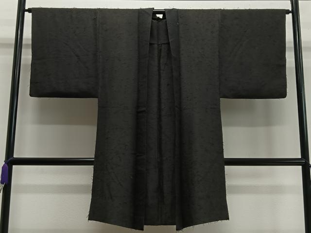 平和屋着物＃男性　単衣　長羽織　髭紬地　黒地　正絹　逸品　CAAX7886ua