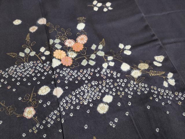 平和屋着物○創業460年・千總 訪問着 駒刺繍 絞り 草花文