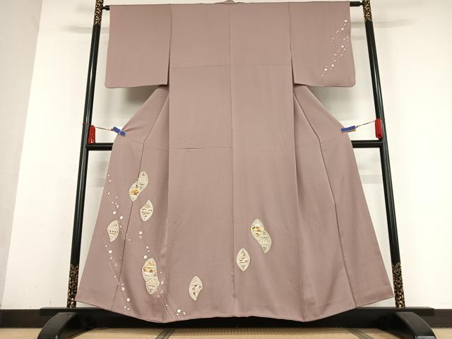 平和屋着物●訪問着　駒刺繍　草花文　金彩　正絹　逸品　AABB0141zg