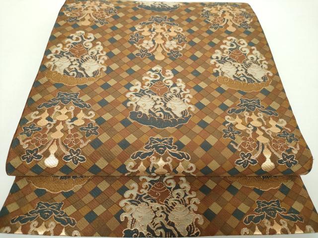 平和屋着物●全通柄　本袋帯　大苑錦石畳　金糸　正絹　逸品　DAAX4587ps