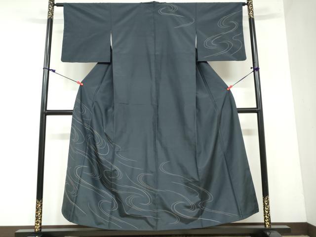 平和屋着物●訪問着　紬地　総刺繍　流水文　百入茶色　正絹　逸品　DAAW5627ud