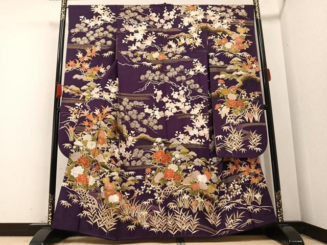 平和屋着物●豪華振袖　松竹梅風景草花文　金彩　正絹　逸品　AABB4362ph