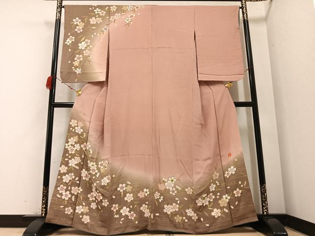 平和屋着物●ファッションデザイナー 花井幸子　訪問着　駒刺繍　枝垂れ桜文　暈し染め　金彩　正絹　逸品　AABB4352ph