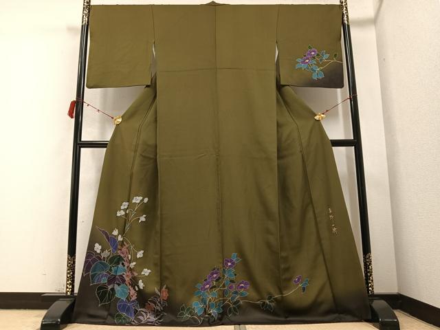 平和屋着物●染色作家　草野一騎　訪問着　枝花文　暈し染め　金彩　正絹　逸品　AABB4371ph