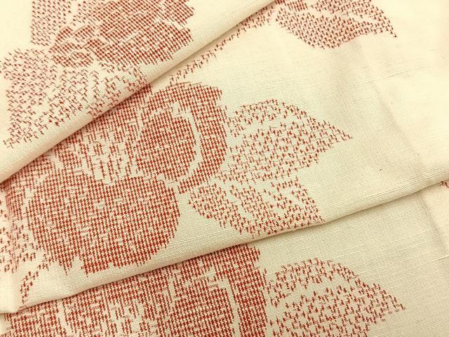 平和屋着物▽上質な紬　単衣　草花文　正絹　逸品　AABB2231fy