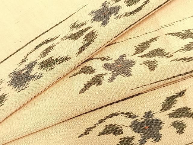 平和屋着物▽上質な紬　単衣　草花文　正絹　逸品　AABB2237fy